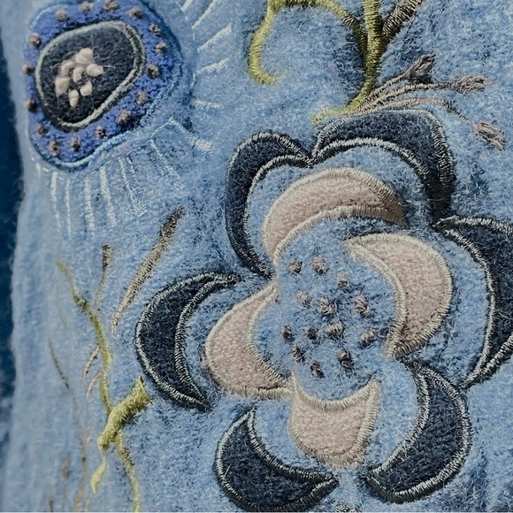 Vintage Style Embroidered Blue Snap Up Wool Jacket Women’s Coat XL - Picture 4 of 14